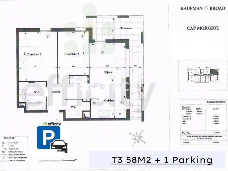 Appartement - 58 m² - 3 pièces
