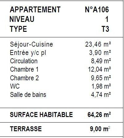 Appartement - 64 m² - 3 pièces