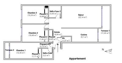 Appartement - 90 m² - 4 pièces