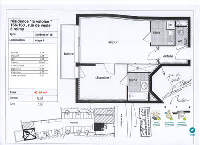 Appartement - 43 m² - 2 pièces
