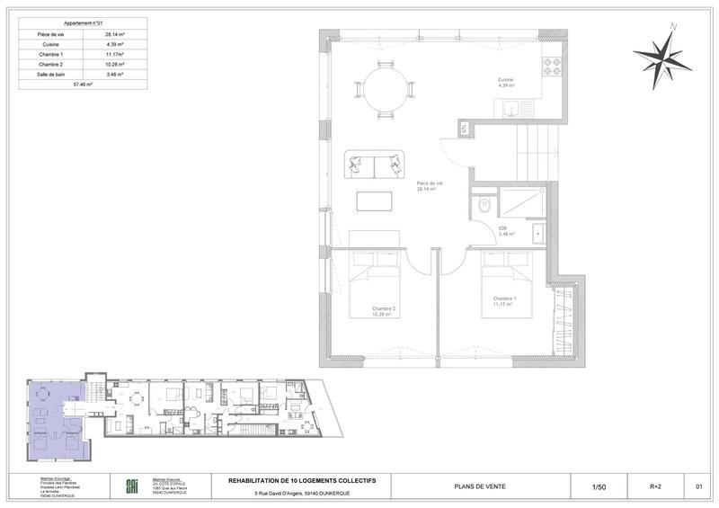 Appartement - 57 m² - 3 pièces