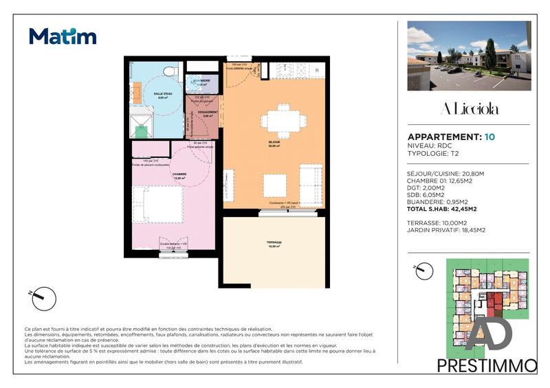 Appartement - 43 m² - 2 pièces