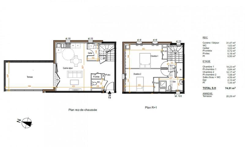 Duplex - 74 m² - 3 pièces