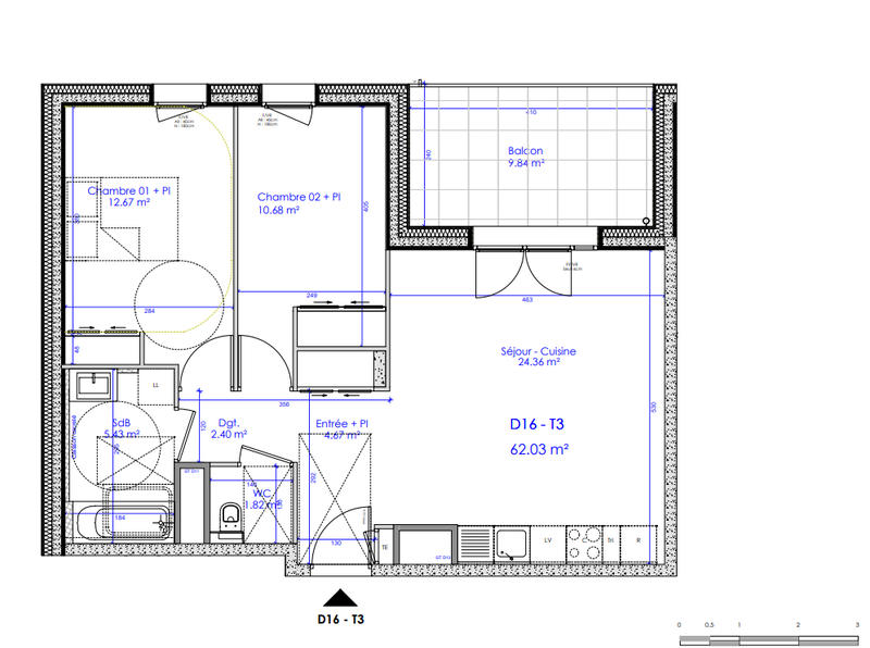 Appartement - 62 m² - 3 pièces