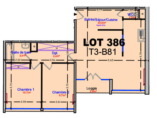 Appartement - 63 m² - 3 pièces