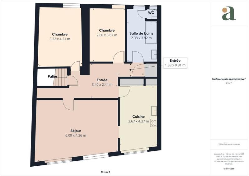 Appartement ancien - 105 m² - 3 pièces