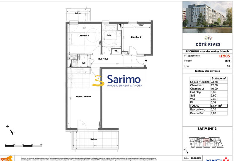 Appartement - 64 m² - 3 pièces