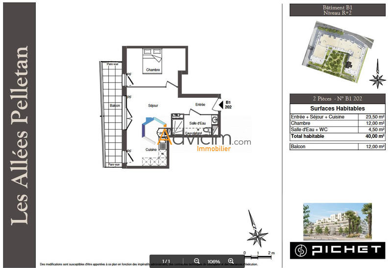 Appartement - 40 m² - 2 pièces