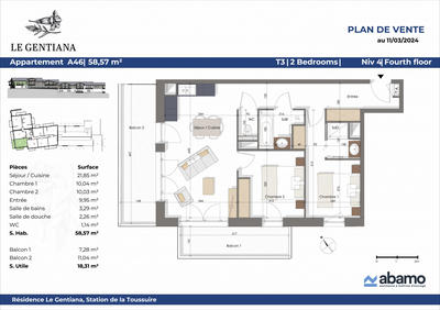 Appartement - 58 m² - 3 pièces