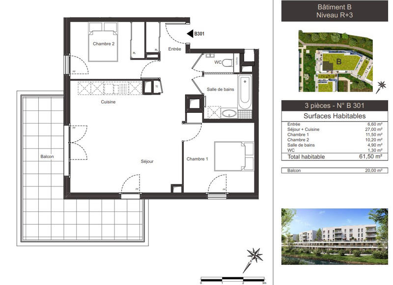 Appartement - 62 m² - 3 pièces