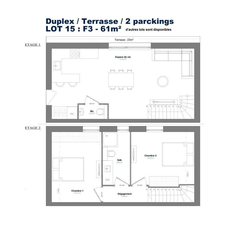 Appartement - 61 m² - 3 pièces