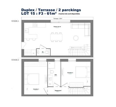 Appartement - 61 m² - 3 pièces