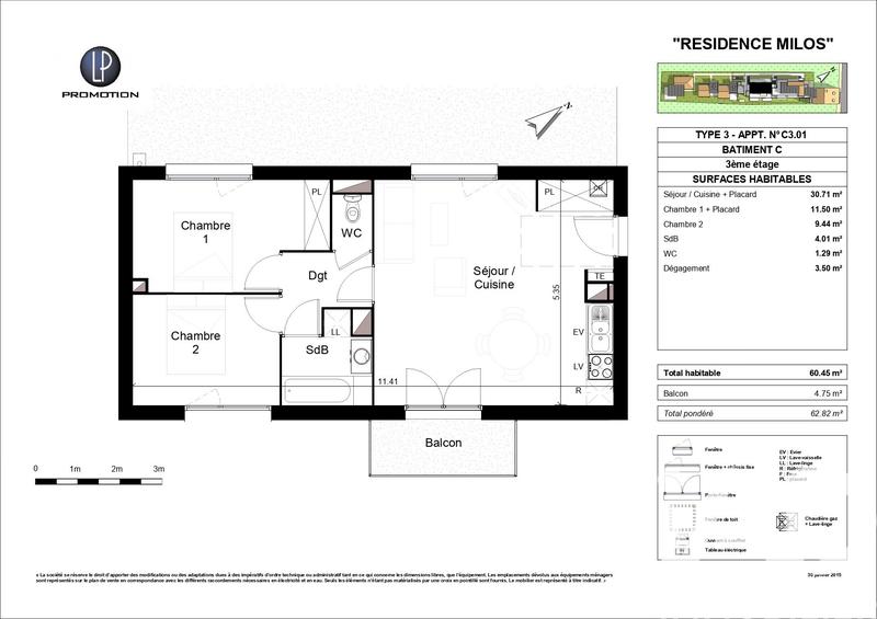 Appartement - 60 m² - 3 pièces