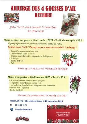 Seul pour Noël ? Repas à l'Auberge des 4 Gousses d'Ail
