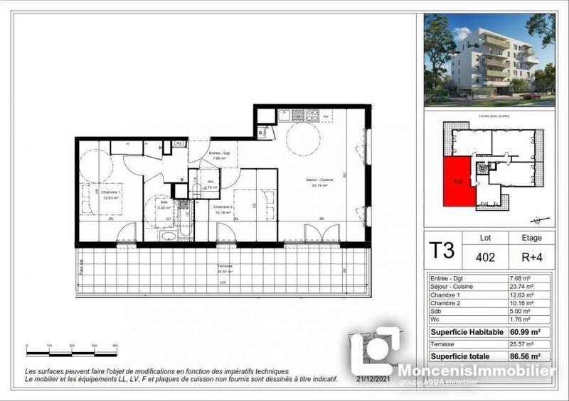 Appartement - 61 m² - 3 pièces