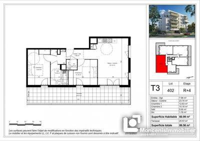 Appartement - 61 m² - 3 pièces