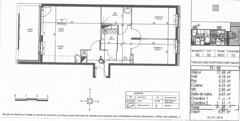 Appartement - 64 m² - 3 pièces