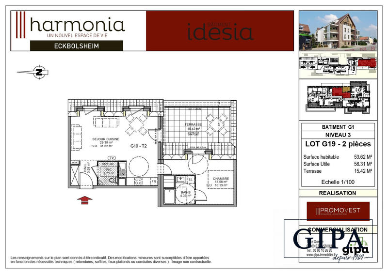 Appartement - 54 m² - 2 pièces