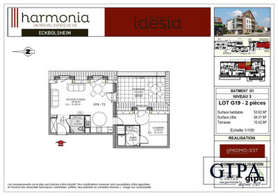 Appartement - 54 m² - 2 pièces