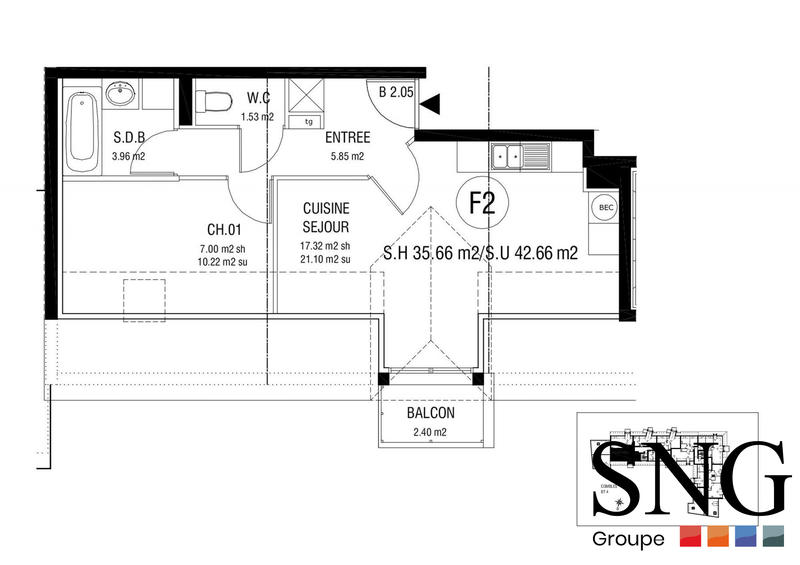Appartement - 36 m² - 2 pièces