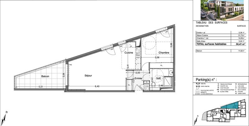 Appartement - 56 m² - 2 pièces