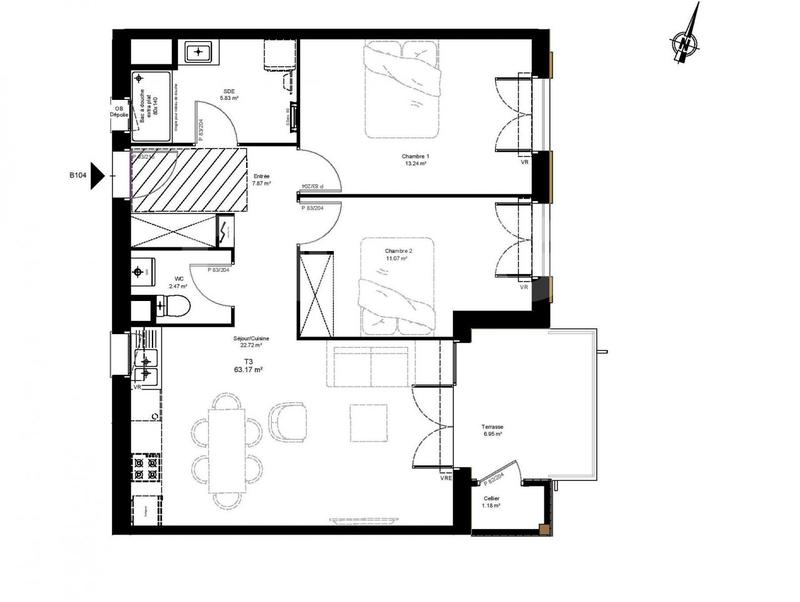 Appartement - 63 m² - 3 pièces