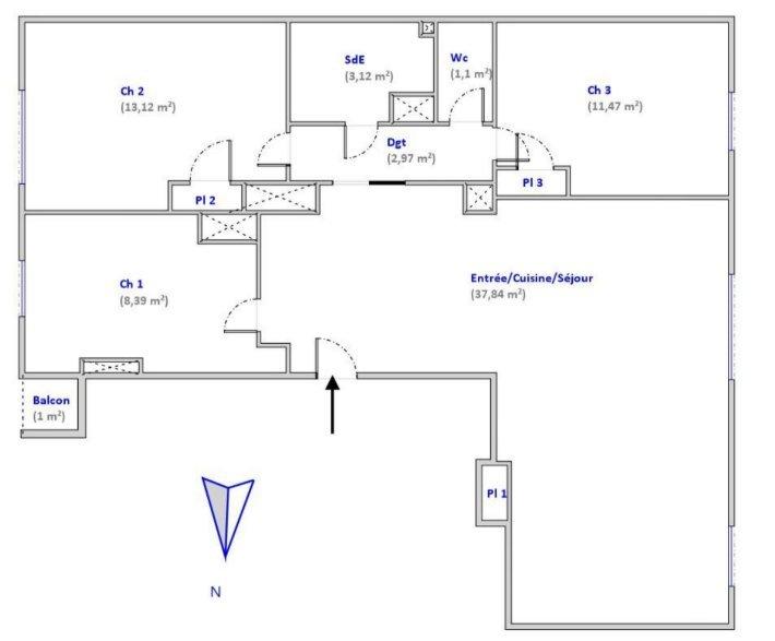 Appartement - 79 m² - 3 pièces
