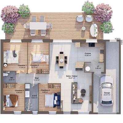 Maison - 104 m² - 6 pièces