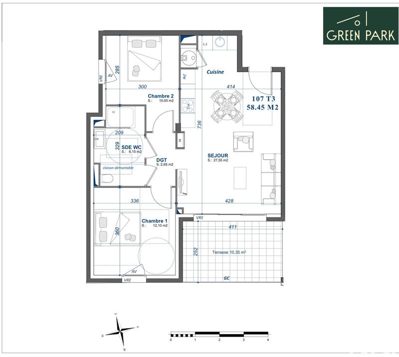 Appartement - 58 m² - 3 pièces