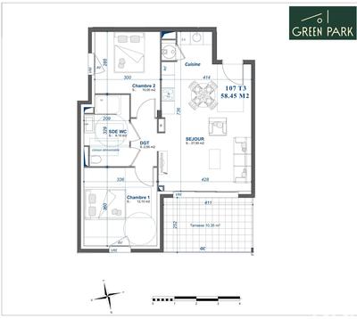 Appartement - 58 m² - 3 pièces