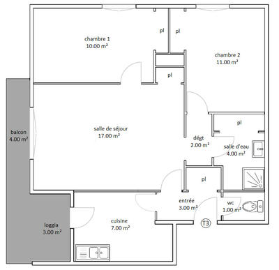 Appartement - 59 m² - 3 pièces