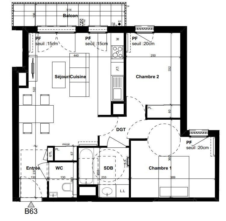Appartement - 57 m² - 3 pièces