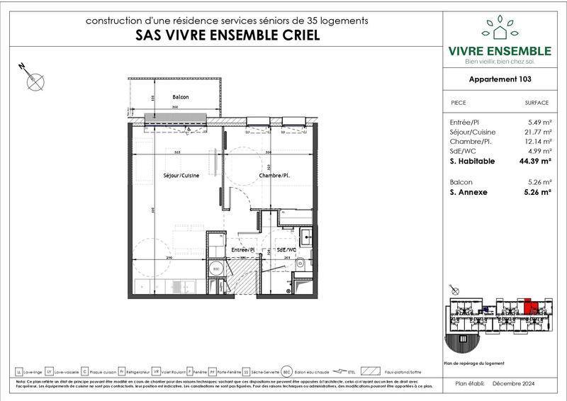 Appartement - 44 m² - 2 pièces