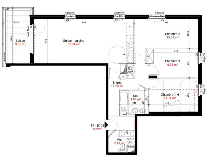 Appartement - 88 m² - 4 pièces