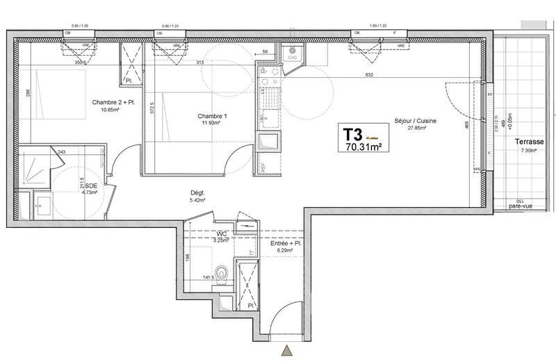 Appartement - 70 m² - 3 pièces