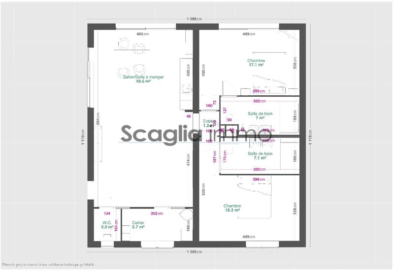 Appartement - 102 m² - 3 pièces