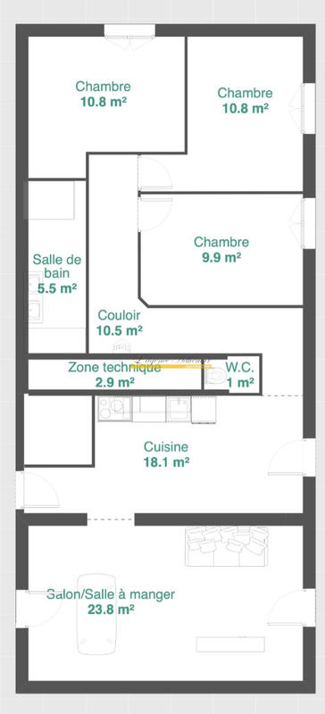 Appartement - 85 m² - 3 pièces