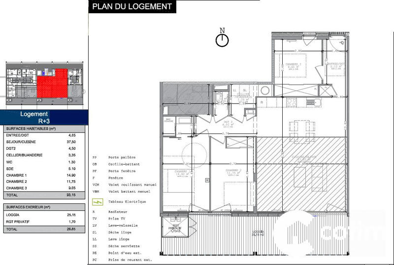 Appartement - 93 m² - 4 pièces