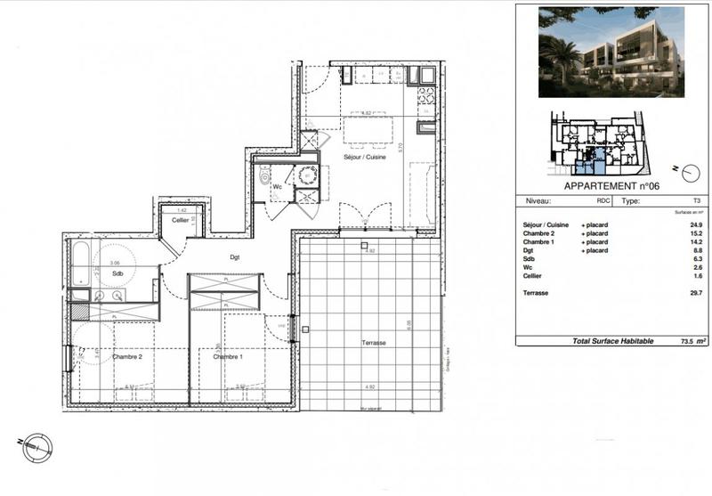 Appartement - 72 m² - 3 pièces