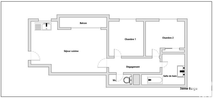 Appartement - 52 m² - 3 pièces