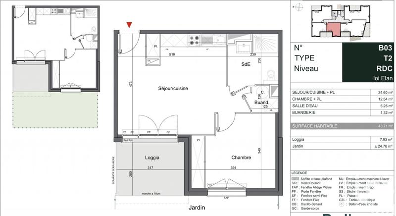 Appartement - 44 m² - 2 pièces
