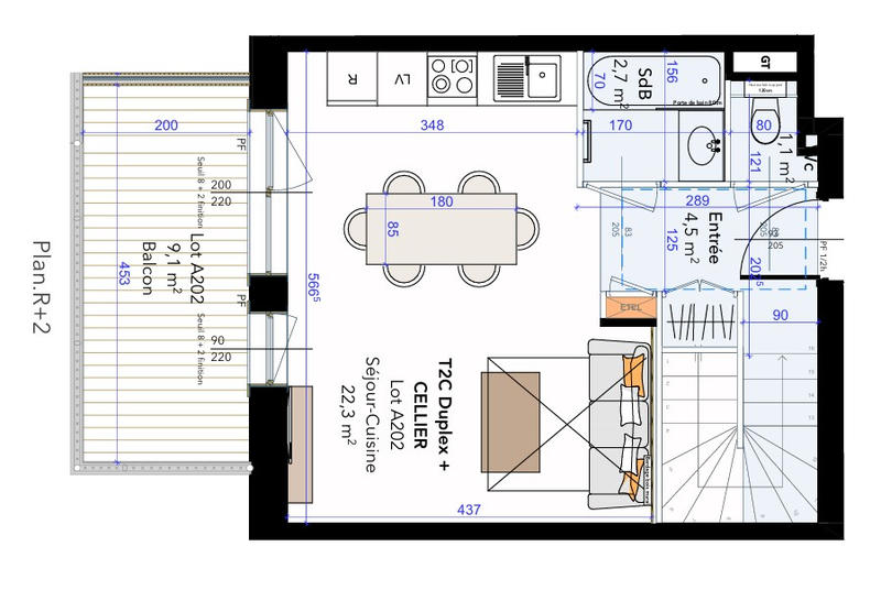 Appartement - 56 m² - 2 pièces
