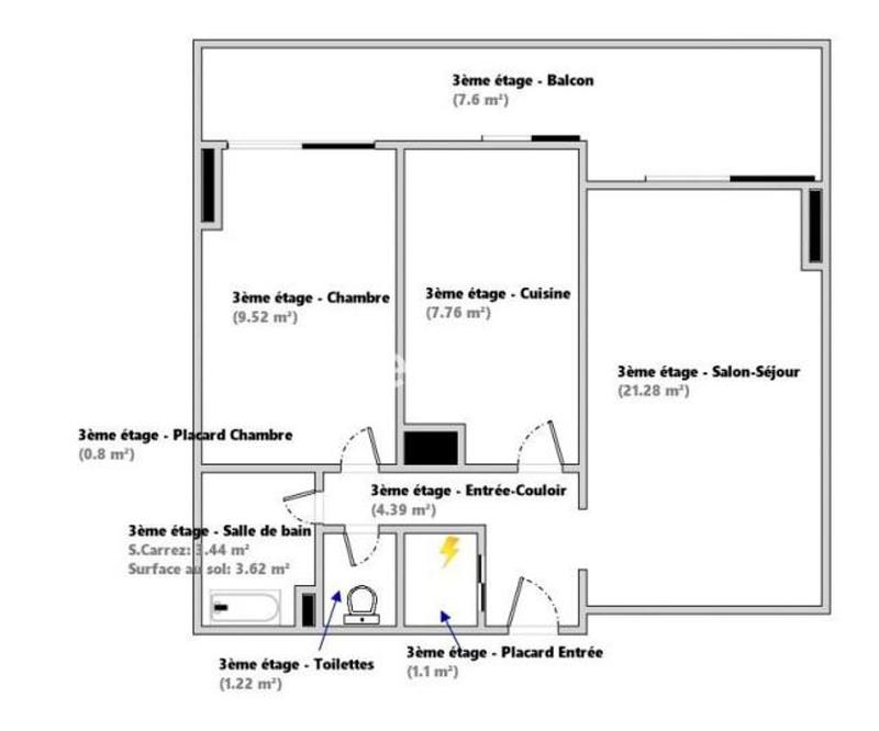 Appartement - 50 m² - 2 pièces
