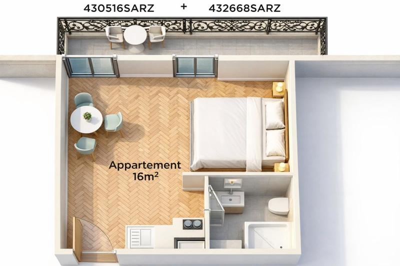 Appartement - 8 m² - 1 pièce