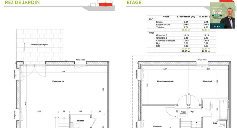 Appartement - 89 m² - 5 pièces