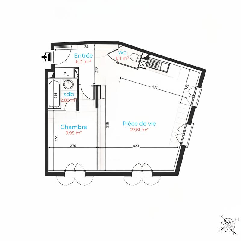 Appartement - 48 m² - 2 pièces