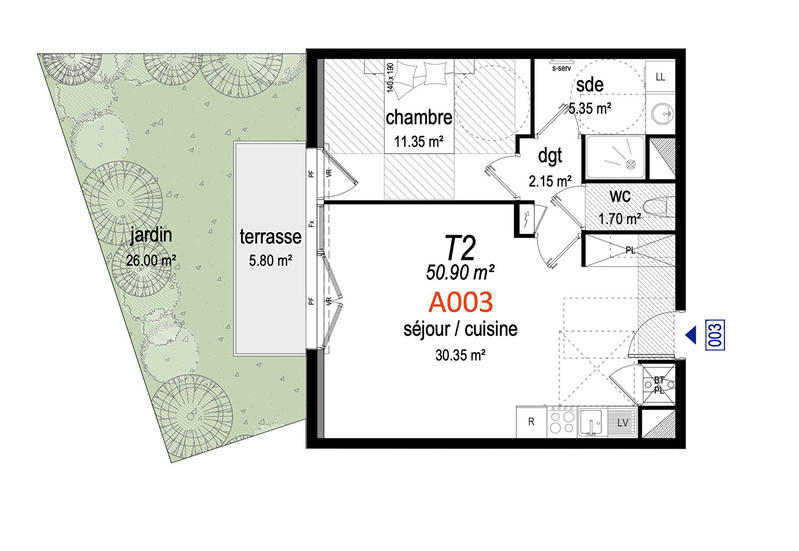 Appartement - 51 m² - 2 pièces