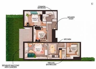 Chambre - 18 m² - 4 pièces