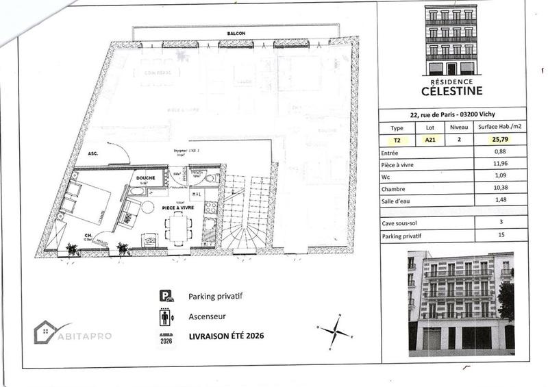 Appartement - 26 m² - 2 pièces