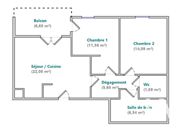 Appartement - 61 m² - 3 pièces